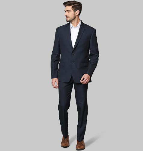 Men Navy Blue Checked Single-Breasted Formal Suit